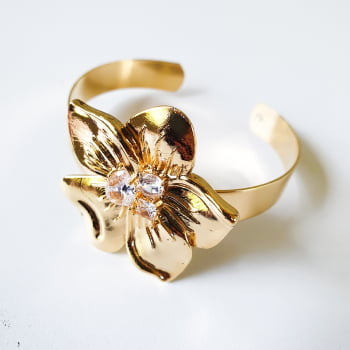 Conjunto Flor Tati - Dourado/Pedra Cristal