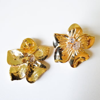 Conjunto Flor Tati - Dourado/Pedra Cristal