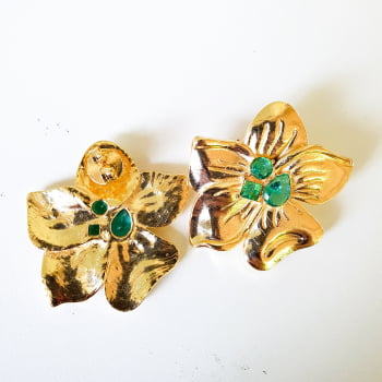 Conjunto Flor Tati - Dourado/Pedra Verde